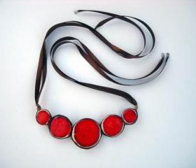 Red statement necklace ceramic jewelry