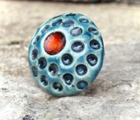 Round red and blue ring, fashion jewelry, ceramic blue ring