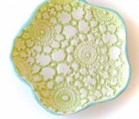 Ceramic bowl, turquoise and green flower bowl, soap dish, candle holder, ring holder, home decor