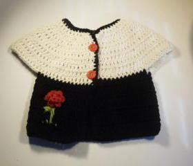 Crochet Short sleeve cotton cardigan sweater in black, cream 18 month size