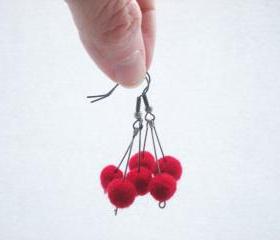Red Berry Earrings - Needle Felted Red Ball Earrings