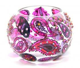 Hand Painted Glass Bowl, Lilac, Paisley