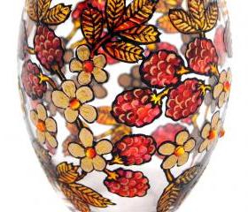 Hand Painted Glass Jar with Lid, Raspberries, Khokhloma-inspired