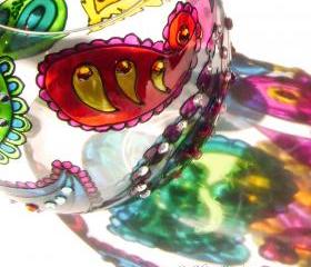 Hand Painted Glass Candle Holder, Multi, Paisley