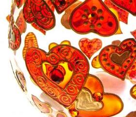 Hand Painted Glass Candle Holder, Hearts