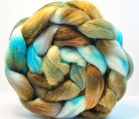 Handpainted Blue Face Leicester Tussah Silk Wool Roving Combed Top - 3.4 oz- SLEEPY BEAUTY