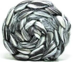 Wool Roving Hand Painted Combed Top Spinning or Felting Fiber Alpaca - Tussah Silk - 4 oz - Phat Fiber January Box -TUXEDO