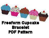 Large Freeform Cupcake Peyote or Brick Stitch Beaded Cuff Bracelet or Bookmark Digital PDF Pattern