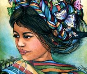 Maria and the butterflies ,art print 