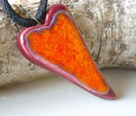 Heart pendant orange and burgundy