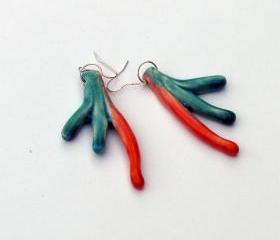 Earrings in shades of orange and turquoise Spring fashion 2012