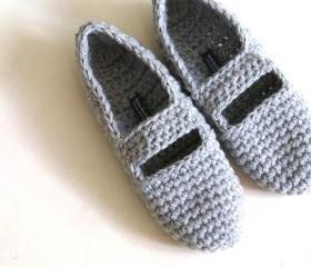 Crochet Mary Jane Slippers for Women in Grey