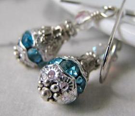 Lace earrings - Swarovski crystal on sterling silver (in black / aqua)