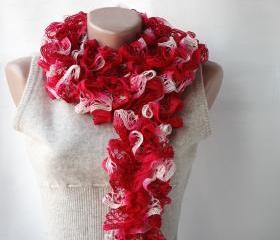 Red knit scarf Carmine red Winter accessories romantic gift 