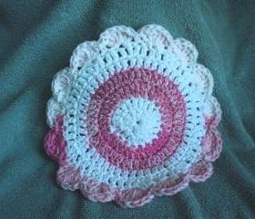 Wash Cloth - Pink and White Multi Colored -Crocheted