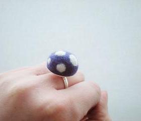 Felt Mushroom Ring - Needle Felted Purple and White Spot Ring