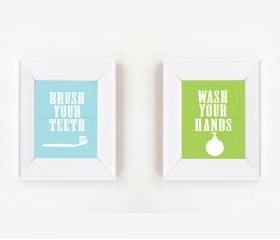 8x10 Brush your teeth, wash your hands print set