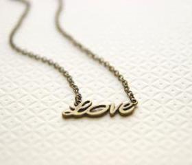 Love Necklace Antique Brass Tone Bridesmaid Gifts Maid of Honor Gifts Valentines Day Gift