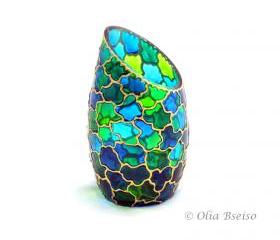 Hand Painted Glass Candle Holder, Emerald Green