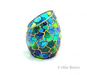 Hand Painted Glass Candle Holder 2, Emerald Green