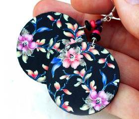 Floral Earrings Feminine pink and purple Round - double faced 