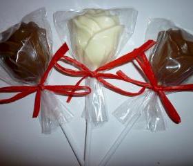 Solid Chocolate Romantic Rose Lollipops Order of 6