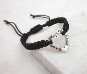 Heart friendship bracelet inspiration jewelry love hope believe macrame bracelet BLACK CORD - more colors available