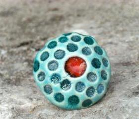 Red and turquoise ring, ceramic red jewelry spring 2012