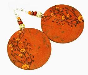 Chestnut Brown Earrings Flower motif Warm Tones
