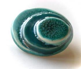 Ceramic brooch turquoise and jade