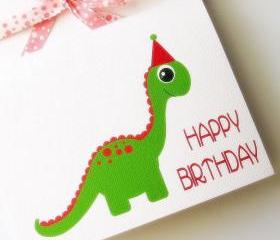 Dino Birthday Card, cute Green Dinosaur Birthday Card A416
