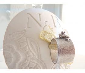 French vintage lace inside-out porcelain bowl with initials.