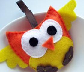 Yellow and Orange felt Mini Owl Small felt plush A415