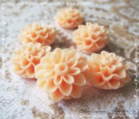 6 Resin Chrysanthemum Flower Cabochons Accessory 15x8mm