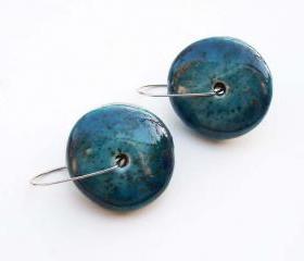 Blue round earrings ceramic jewelry