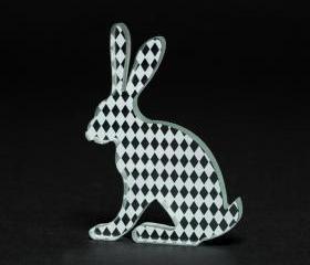 White Harlequin Hare Glass Sculpture