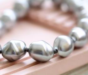 Vintage Light Grey Baroque Glass Pearls from Japan