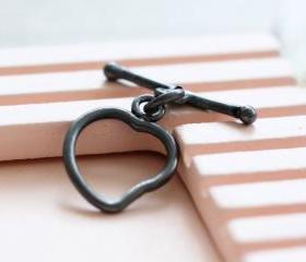 Oxidized Sterling Silver Heart Shaped Toggle Clasp 