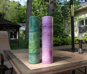 Palm Feather Round Pillar Candle 12 Inch Tall Select Colors and Fragrance