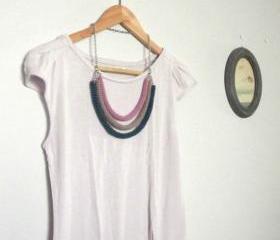 Orbits, crochet bib necklace in lavender, cypress and sand