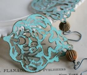 Contessa Earrings - Filigree, Vintage Brass and Oxidized Sterling Silver