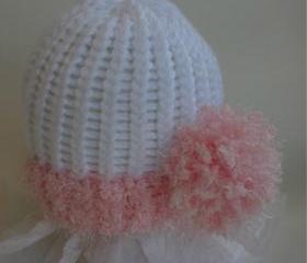 Pink Side Pom newborn hat,