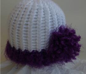 Purple (Tamarin) side pom newborn hat, Lisa Collection