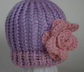 Lavender Rose newborn hat with Pink Rose, Sophie Collection