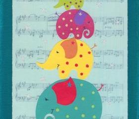 Elephant Musical Statues - 10 x 8 Children's Art Print 