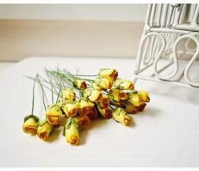 Mulberry paper mini Rose Buds flower yellow / pack 