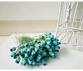 10 Mulberry mini paper Rose Buds flower blue / pack 