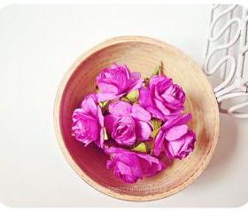 10 Millinery Heartshape Big flowers Buds paper flower purple / pack 