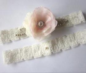 Bridal Garter Set - NEW 2012 Stardust Elegance - Soft Pink & Ivory - Available in all colours