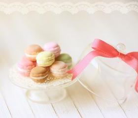 Dollhouse Miniature Food - Sweet Macarons on Glass Display Stand